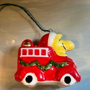 Vintage Peanuts Woodstock in FireTruck 1972 Ornament